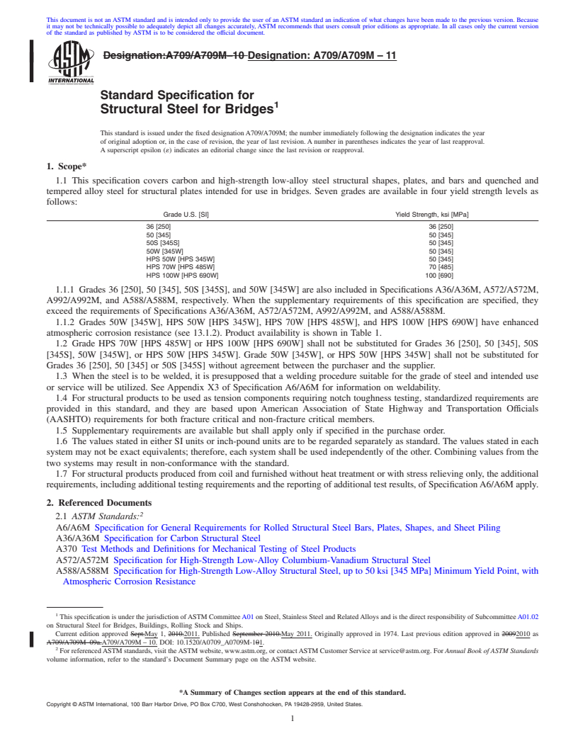 REDLINE ASTM A709/A709M-11 - Standard Specification for  Structural Steel for Bridges