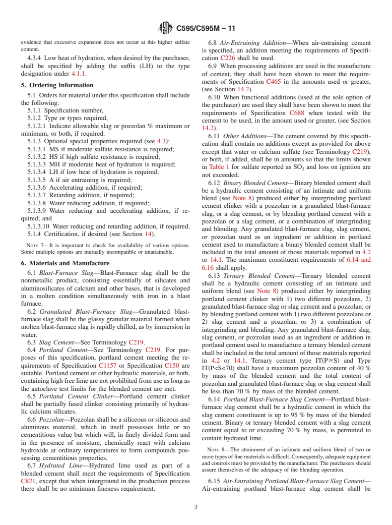 ASTM C595/C595M-11 - Standard Specification for  Blended Hydraulic Cements