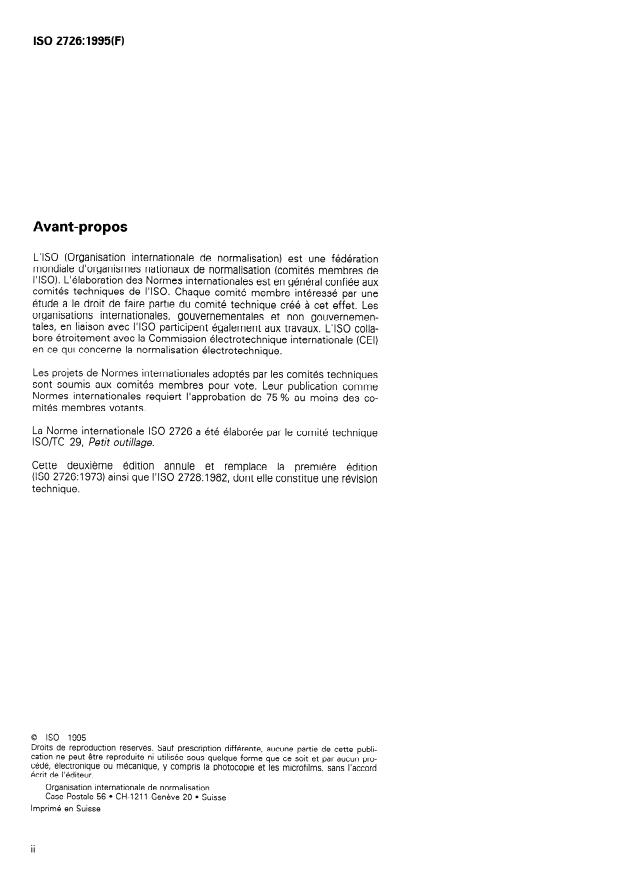 ISO 2726:1995 ISO 2726:1995 - Outils pour le travail du bois -- Rabots métalliques, fers de rabots et contrefers - Page 2 preview