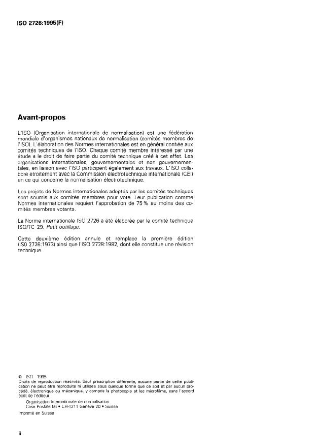 ISO 2726:1995 ISO 2726:1995 - Outils pour le travail du bois -- Rabots métalliques, fers de rabots et contrefers - Page 2 preview