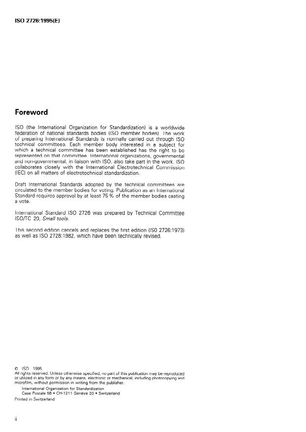 ISO 2726:1995 ISO 2726:1995 - Woodworking tools -- Metal-bodied bench planes, plane cutters and cap irons - Page 2 preview