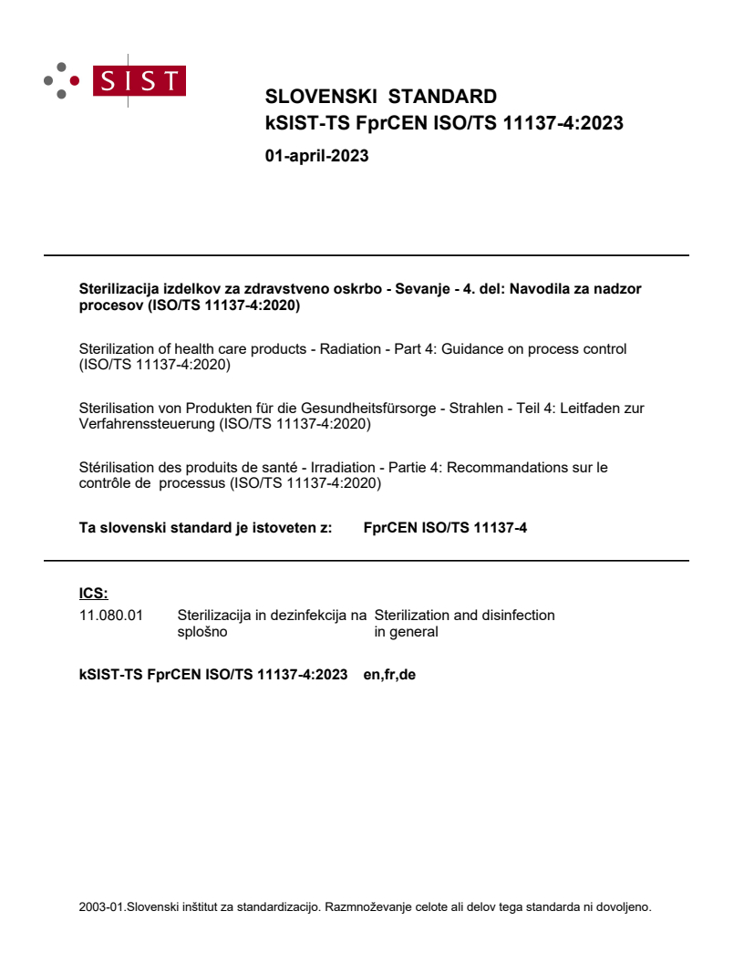 kTS FprCEN ISO/TS 11137-4:2023