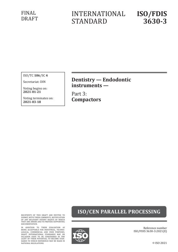 ISO/FDIS 3630-3:Version 16-jan-2021 - Dentistry -- Endodontic instruments