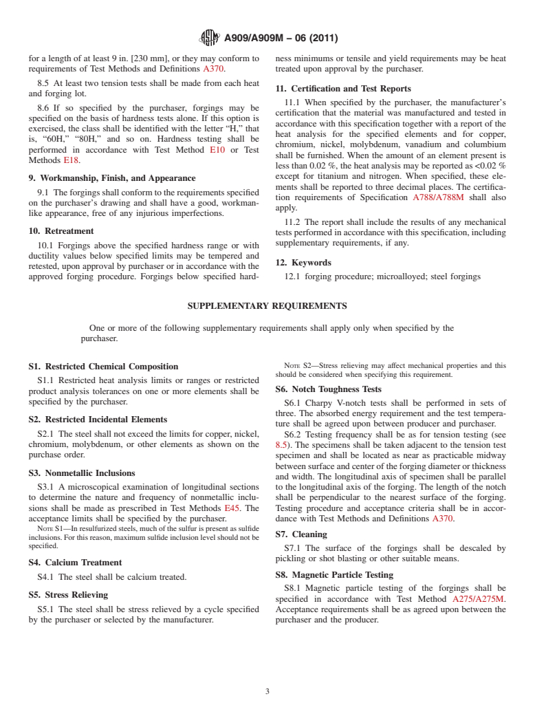 ASTM A909/A909M-06(2011) - Standard Specification for Steel Forgings, Microalloy, for General Industrial Use