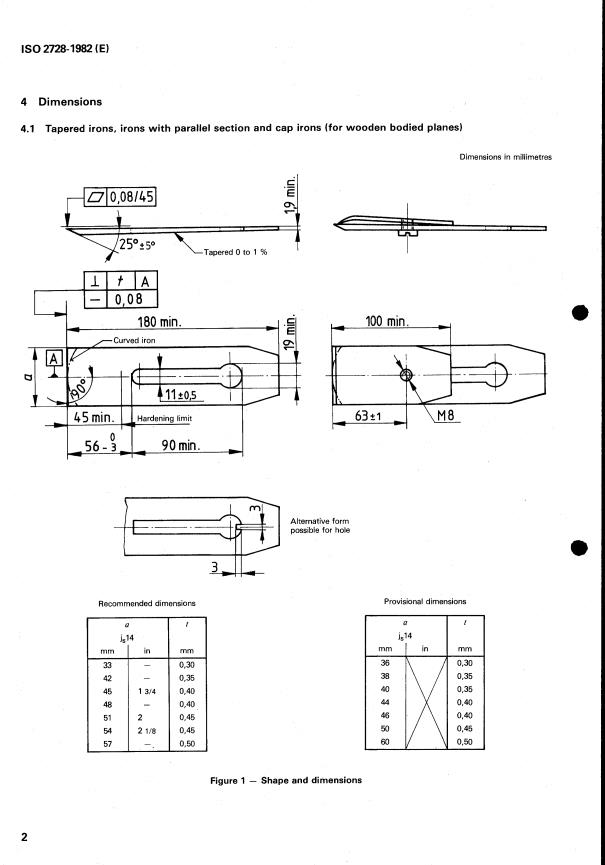ISO 2728:1982 ISO 2728:1982 - Woodworking tools -- Plane irons - Page 4 preview