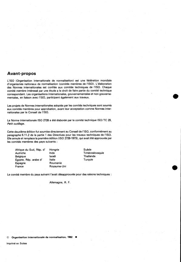 ISO 2728:1982 ISO 2728:1982 - Outils pour le travail du bois -- Fers de rabots - Page 2 preview