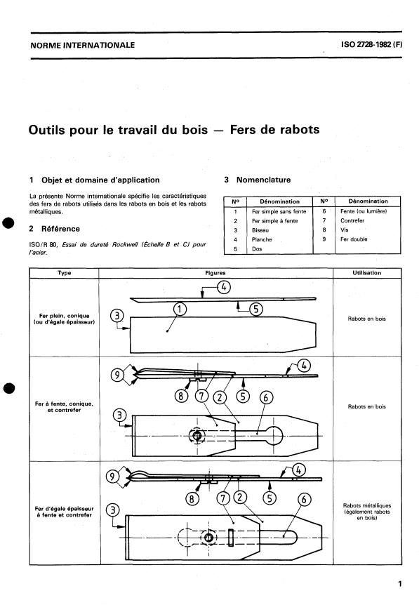 ISO 2728:1982 - Outils pour le travail du bois -- Fers de rabots