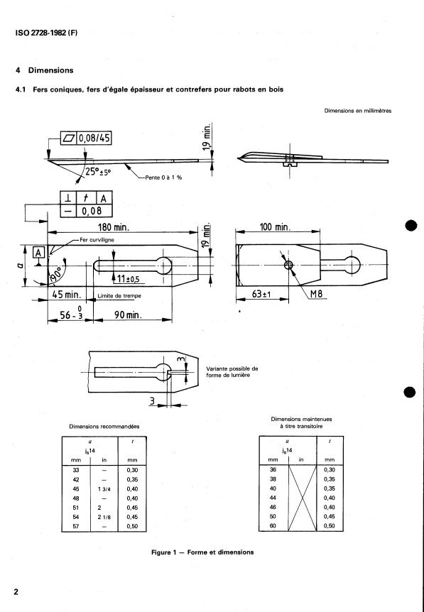ISO 2728:1982 ISO 2728:1982 - Outils pour le travail du bois -- Fers de rabots - Page 4 preview