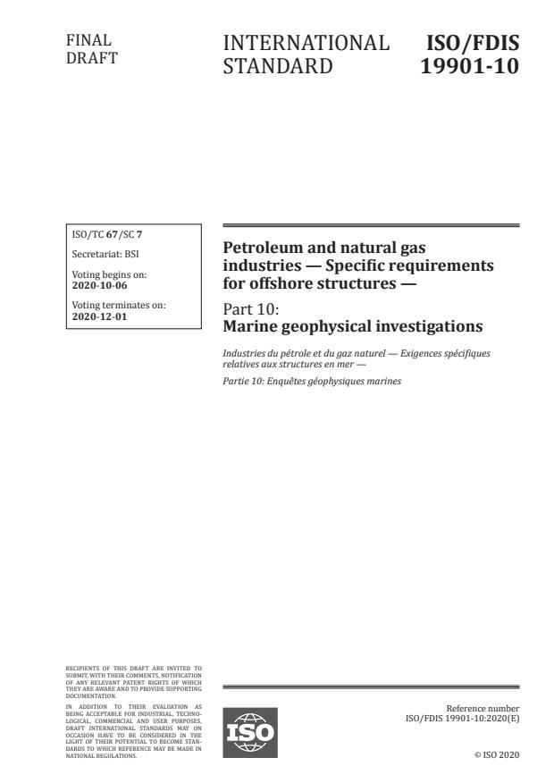ISO/FDIS 19901-10:Version 13-okt-2020 - Petroleum and natural gas industries -- Specific requirements for offshore structures