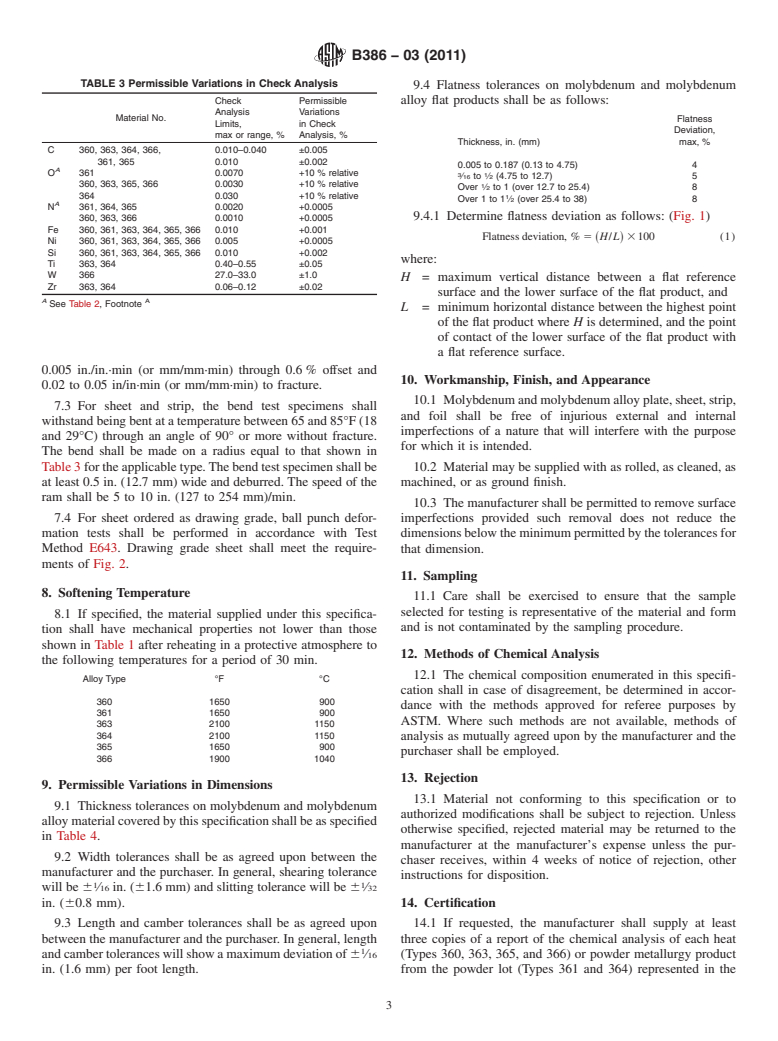 ASTM B386-03(2011) - Standard Specification for Molybdenum and Molybdenum Alloy Plate, Sheet, Strip, and Foil