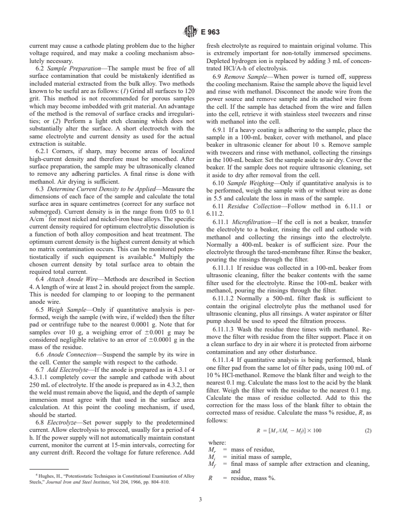 ASTM E963-95(2000) - Standard Practice for Electrolytic Extraction of Phases from Ni and Ni-Fe Base Superalloys Using a Hydrochloric-Methanol Electrolyte