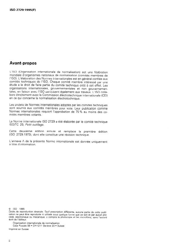 ISO 2729:1995 ISO 2729:1995 - Outils pour le travail du bois -- Ciseaux et gouges - Page 2 preview