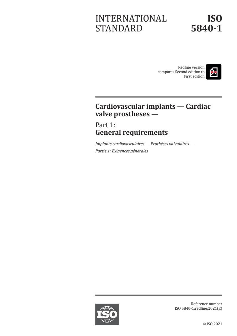 ISO 5840-1:2021REDLINE - Cardiovascular implants -- Cardiac valve prostheses