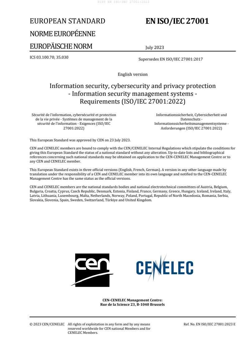 EN ISO/IEC 27001:2023