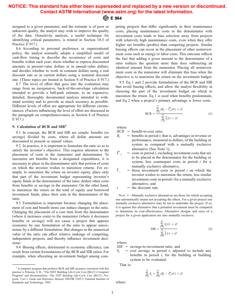 ASTM E964-93(1998)e1 - Standard Practice for Measuring Benefit-to-Cost and Savings-to-Investment Ratios for Buildings and Building Systems