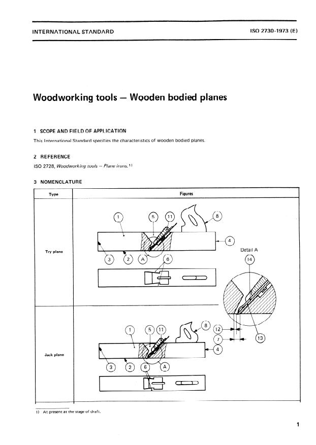 ISO 2730:1973 - Woodworking tools -- Wooden bodied planes