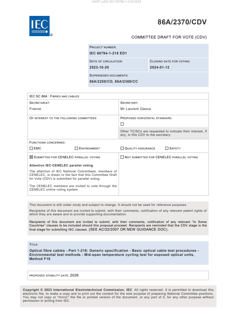 prEN IEC 60794-1-218:2024 - BARVE