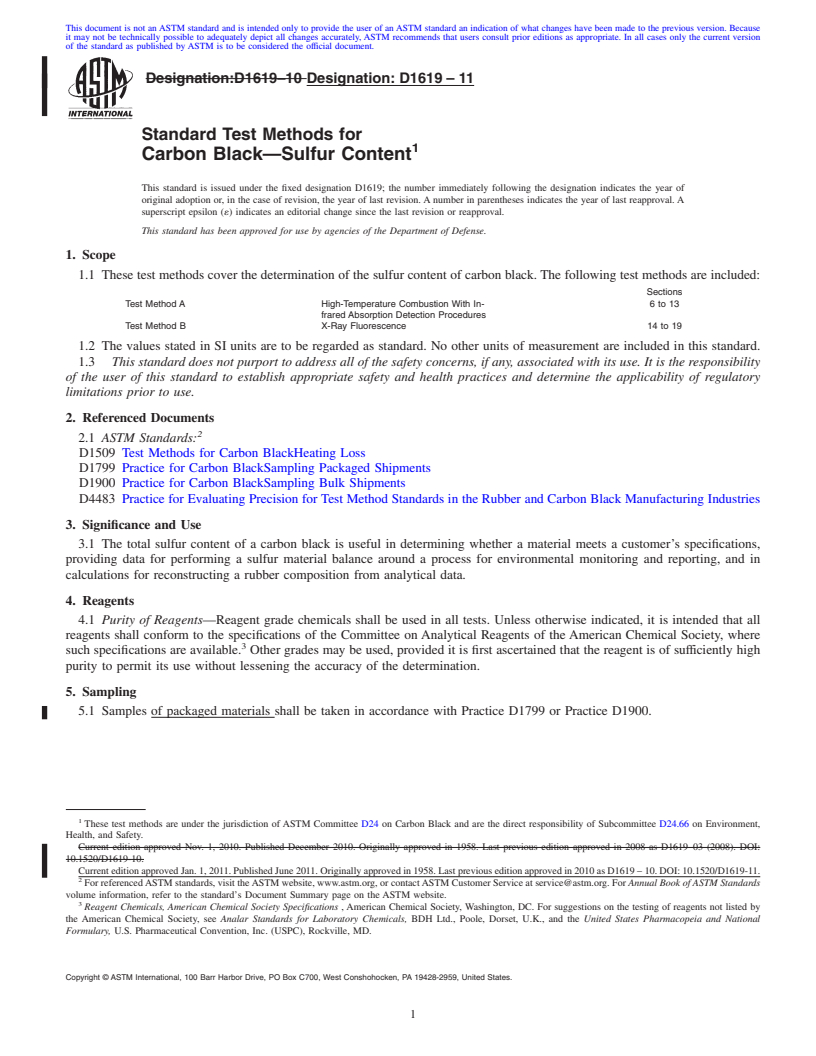 REDLINE ASTM D1619-11 - Standard Test Methods for  Carbon Black<span class='unicode'>&#x2014;</span>Sulfur Content