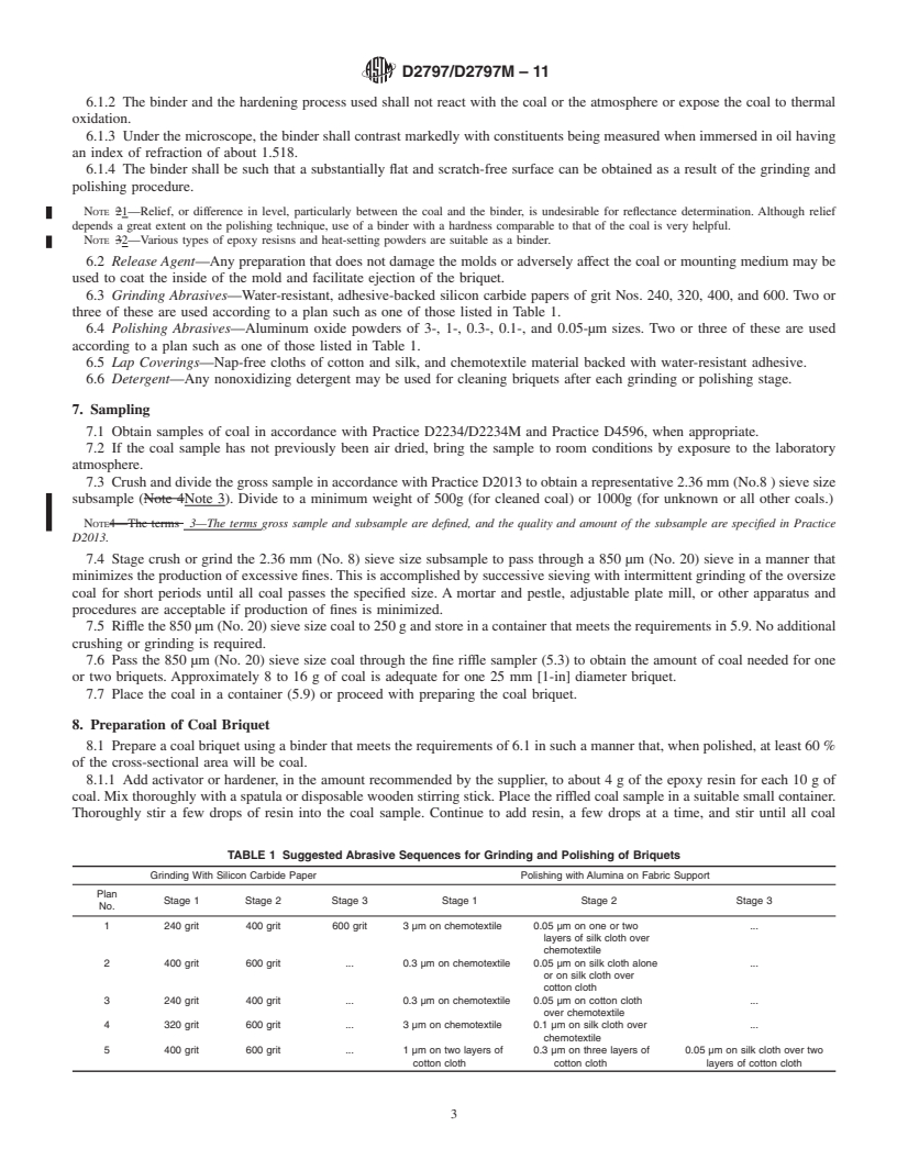 REDLINE ASTM D2797/D2797M-11 - Standard Practice for Preparing Coal Samples for Microscopical Analysis by Reflected Light