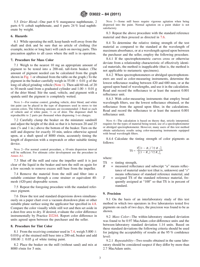 ASTM D3022-84(2011) - Standard Test Method for Color and Strength of Color Pigments by Use of a Miniature Sandmill (Withdrawn 2020)