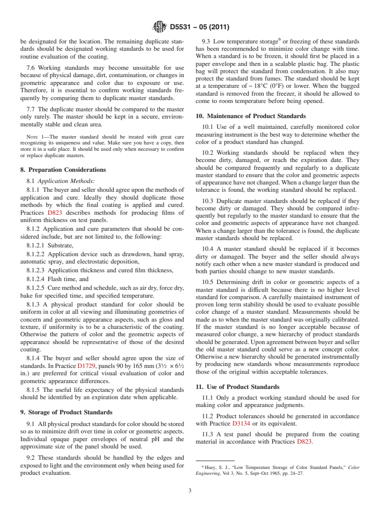 ASTM D5531-05(2011) - Standard Guide for Preparation, Maintenance, and Distribution of Physical Product Standards for Color and Geometric Appearance of Coatings