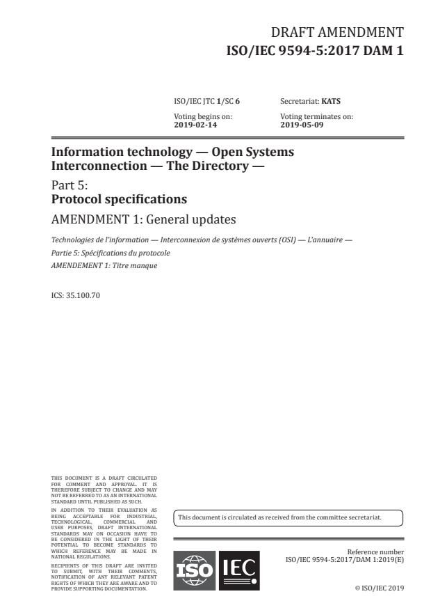 ISO/IEC 9594-5:2017/DAmd 1 - General updates