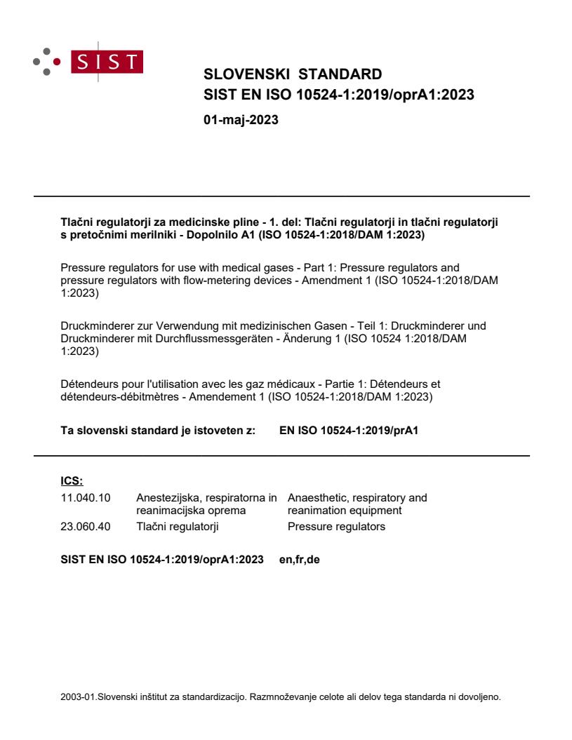 EN ISO 10524-1:2019/oprA1:2023