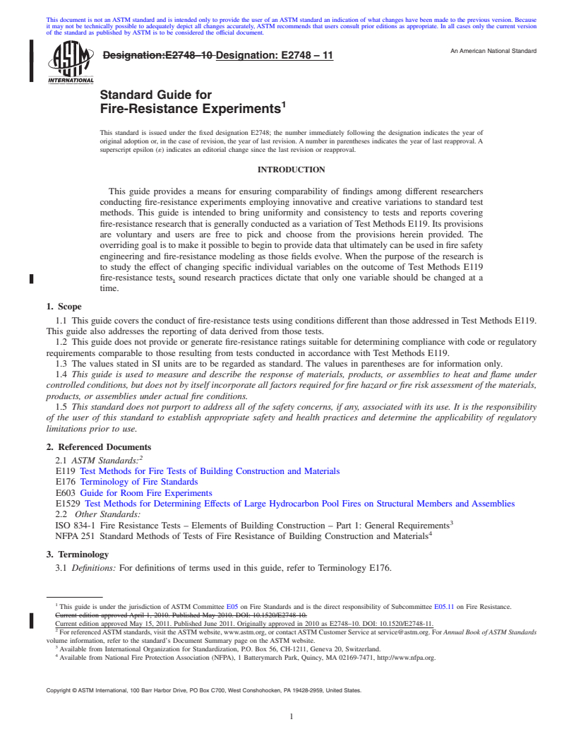 REDLINE ASTM E2748-11 - Standard Guide for Fire-Resistance Experiments