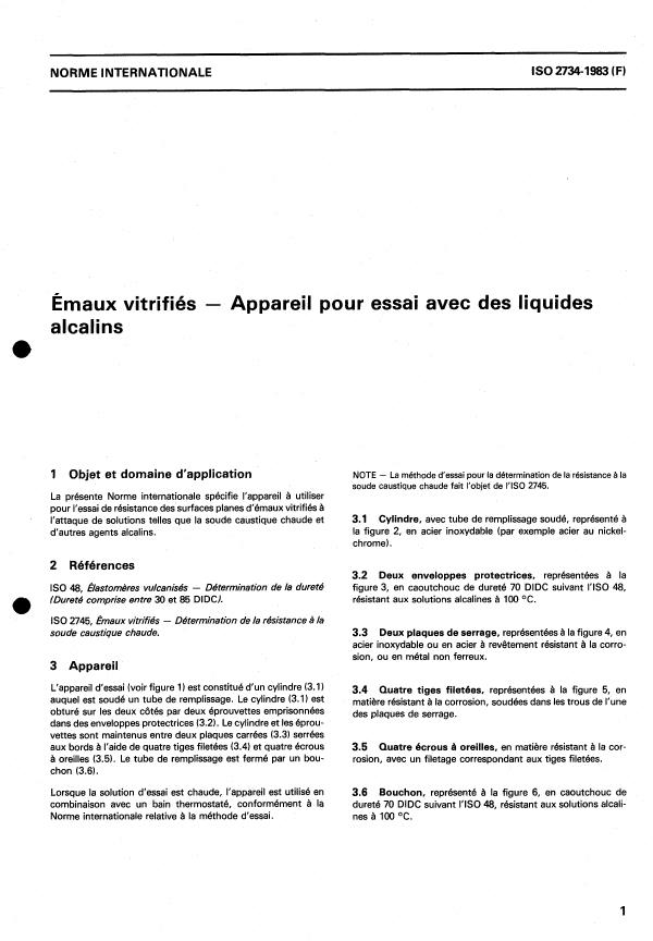 ISO 2734:1983 - Émaux vitrifiés -- Appareil pour essai avec des liquides alcalins