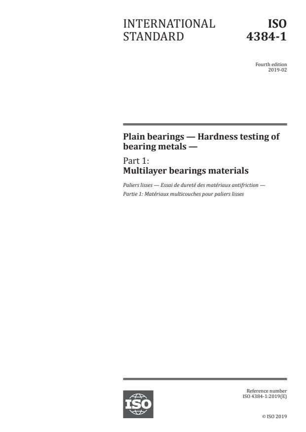 ISO 4384-1:2019 - Plain bearings -- Hardness testing of bearing metals
