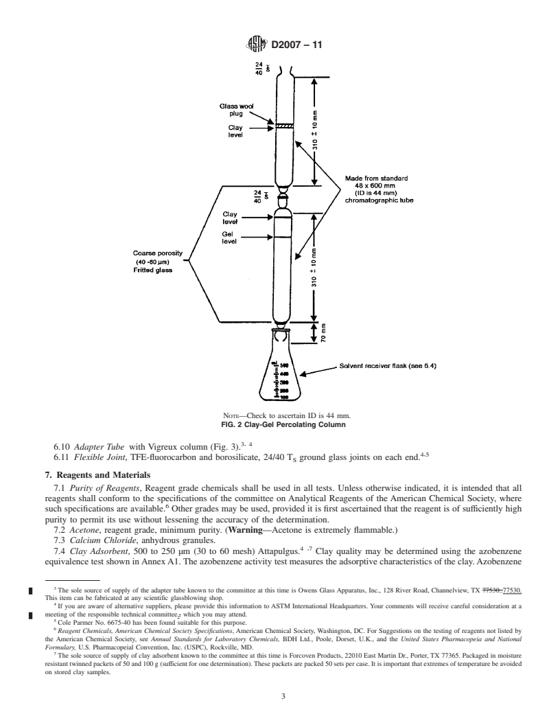 REDLINE ASTM D2007-11 - Standard Test Method for Characteristic Groups in Rubber Extender and Processing Oils and Other Petroleum-Derived Oils by the Clay-Gel Absorption Chromatographic Method