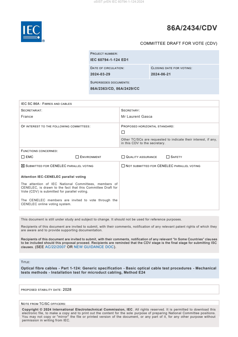 prEN IEC 60794-1-124:2024 - BARVE
