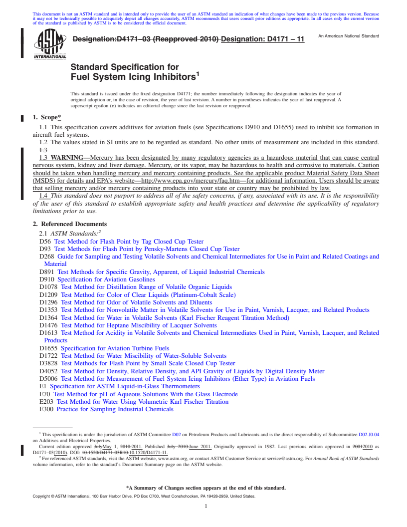 REDLINE ASTM D4171-11 - Standard Specification for Fuel System Icing Inhibitors