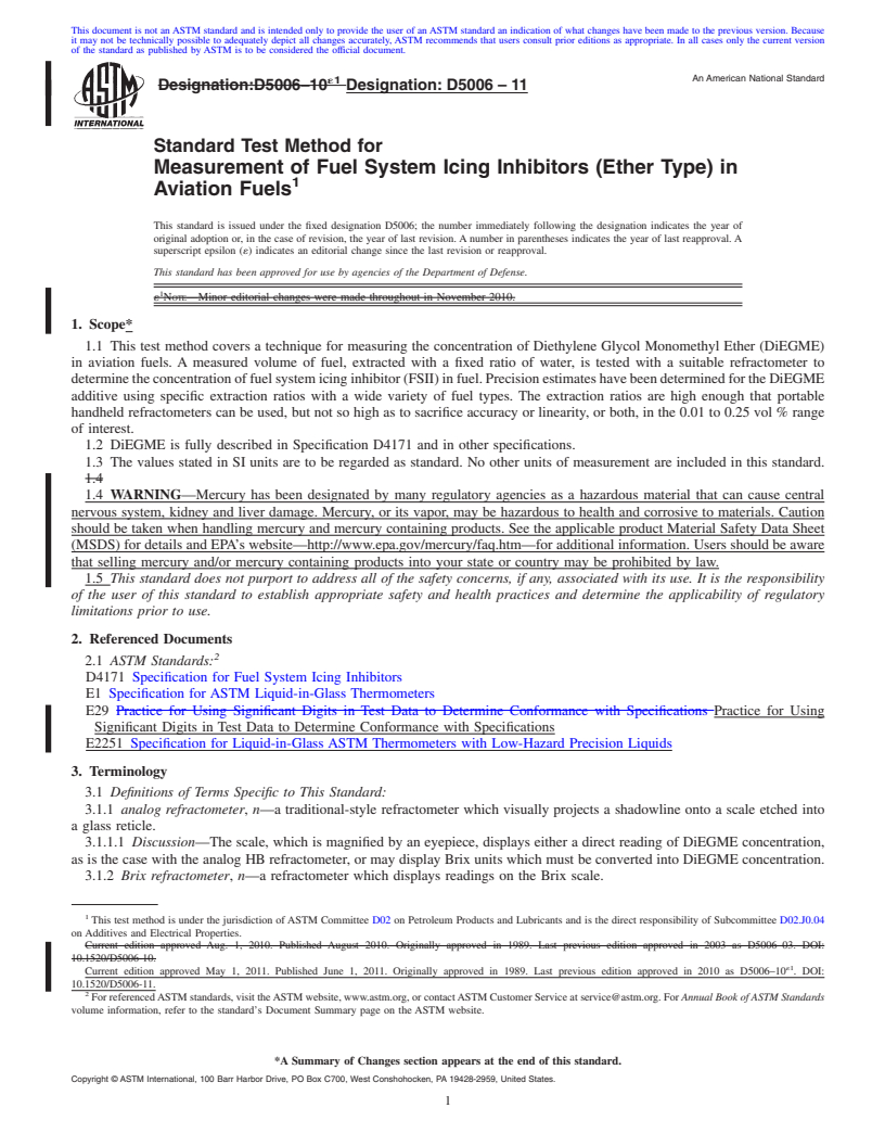 REDLINE ASTM D5006-11 - Standard Test Method for Measurement of Fuel System Icing Inhibitors (Ether Type) in Aviation Fuels