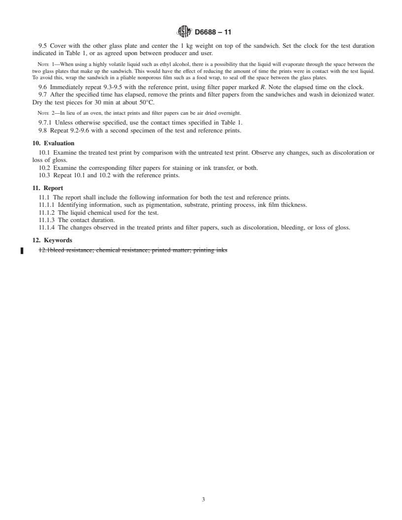 REDLINE ASTM D6688-11 - Standard Practice for Relative Resistance of Printed Matter to Liquid Chemicals by a Sandwich   Technique (Withdrawn 2020)