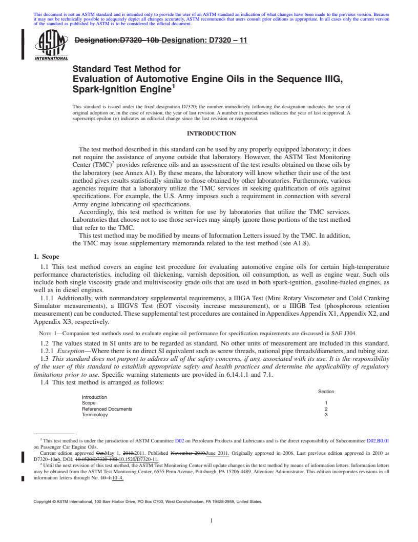 REDLINE ASTM D7320-11 - Standard Test Method for Evaluation of Automotive Engine Oils in the Sequence IIIG, Spark-Ignition Engine