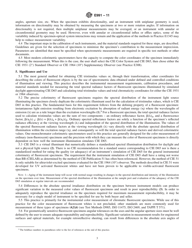 REDLINE ASTM E991-11 - Standard Practice for Color Measurement of Fluorescent Specimens Using the One-Monochromator Method