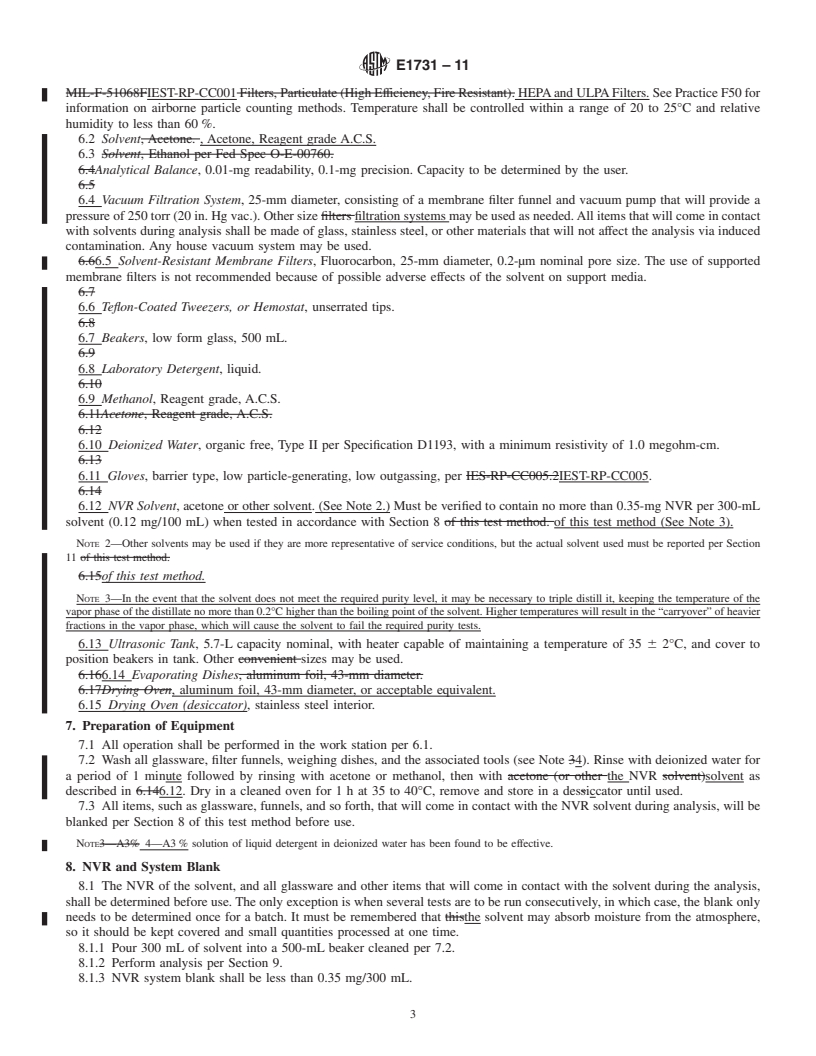 REDLINE ASTM E1731-11 - Standard Test Method for Gravimetric Determination of Nonvolatile Residue from Cleanroom Gloves