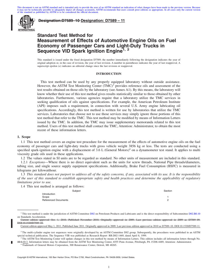 REDLINE ASTM D7589-11 - Standard Test Method for Measurement of Effects of Automotive Engine Oils on Fuel Economy of Passenger Cars and Light-Duty Trucks in Sequence VID Spark Ignition Engine