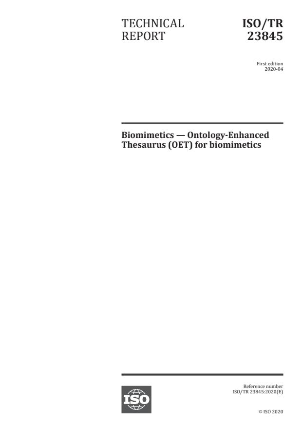 ISO/TR 23845:2020 - Biomimetics -- Ontology-Enhanced Thesaurus (OET) for biomimetics