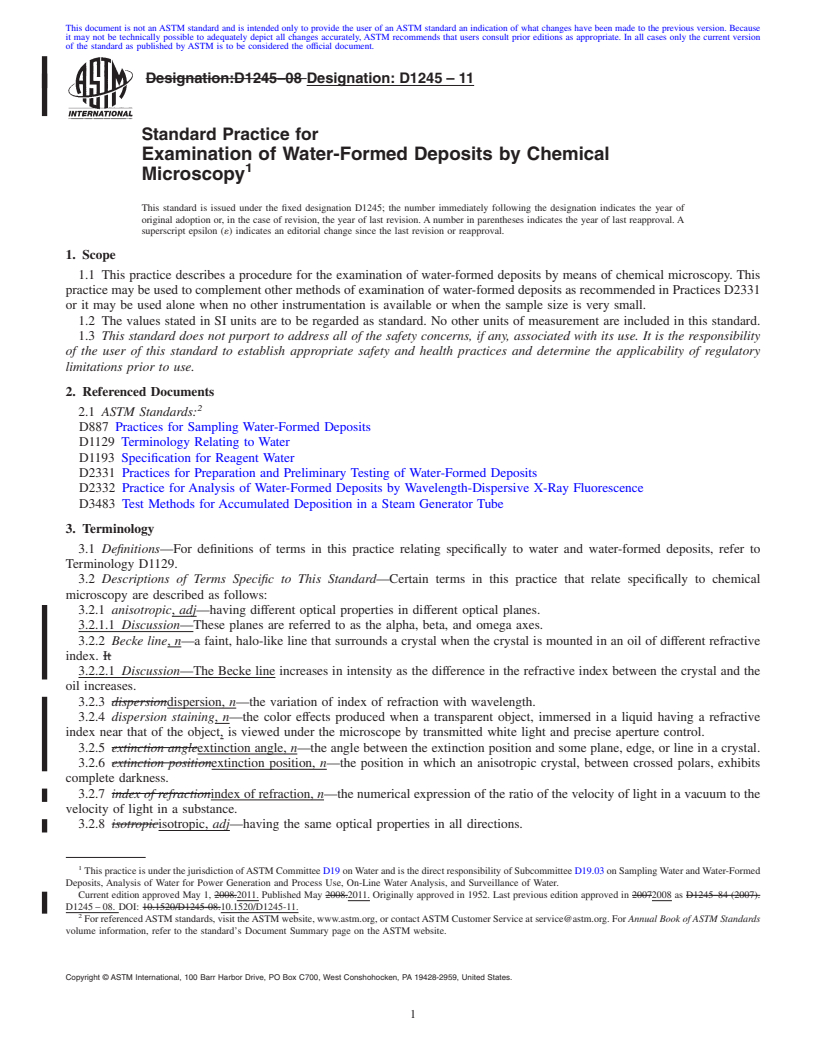 REDLINE ASTM D1245-11 - Standard Practice for  Examination of Water-Formed Deposits by Chemical Microscopy