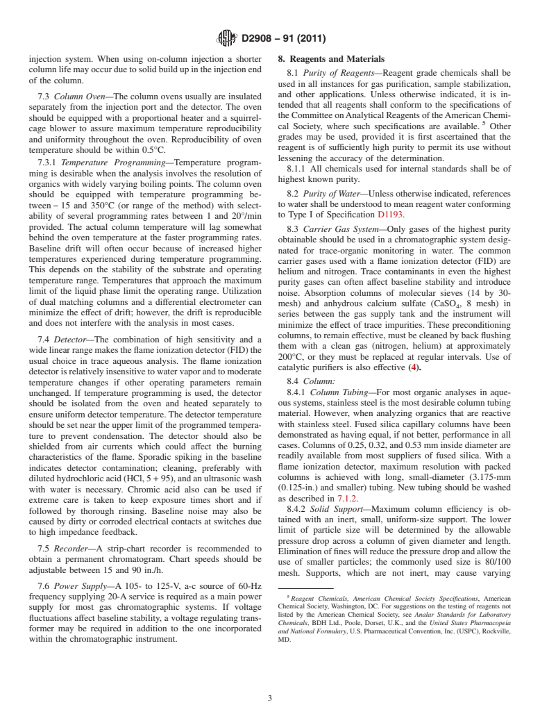 ASTM D2908-91(2011) - Standard Practice for Measuring Volatile Organic Matter in Water by Aqueous-Injection Gas Chromatography