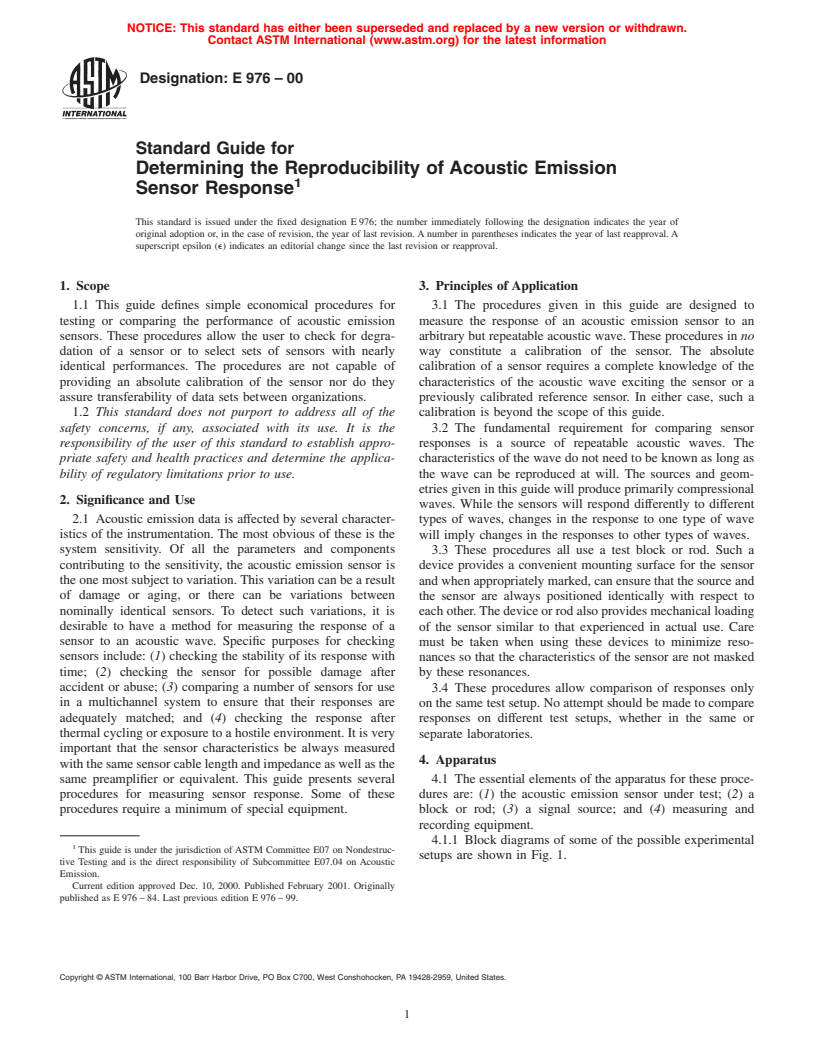 ASTM E976-00 - Standard Guide for Determining the Reproducibility of Acoustic Emission Sensor Response