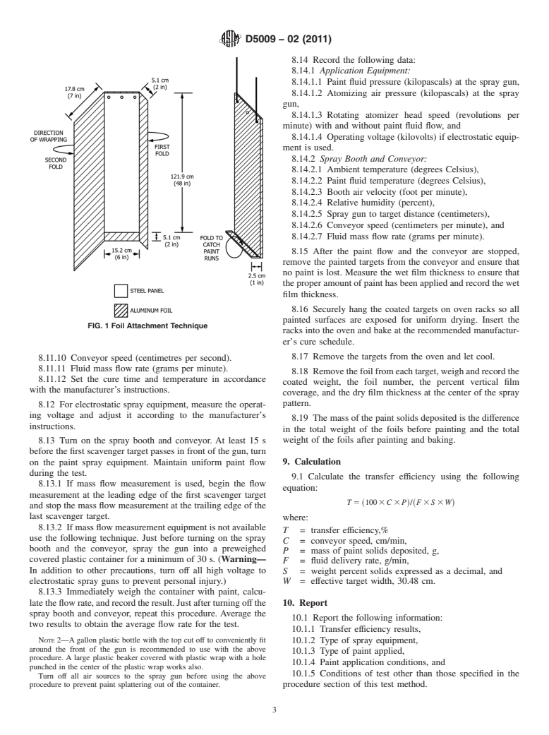 ASTM D5009-02(2011) - Standard Test Method for Evaluating and Comparing Transfer Efficiency of Spray Applied Coatings Under Laboratory Conditions