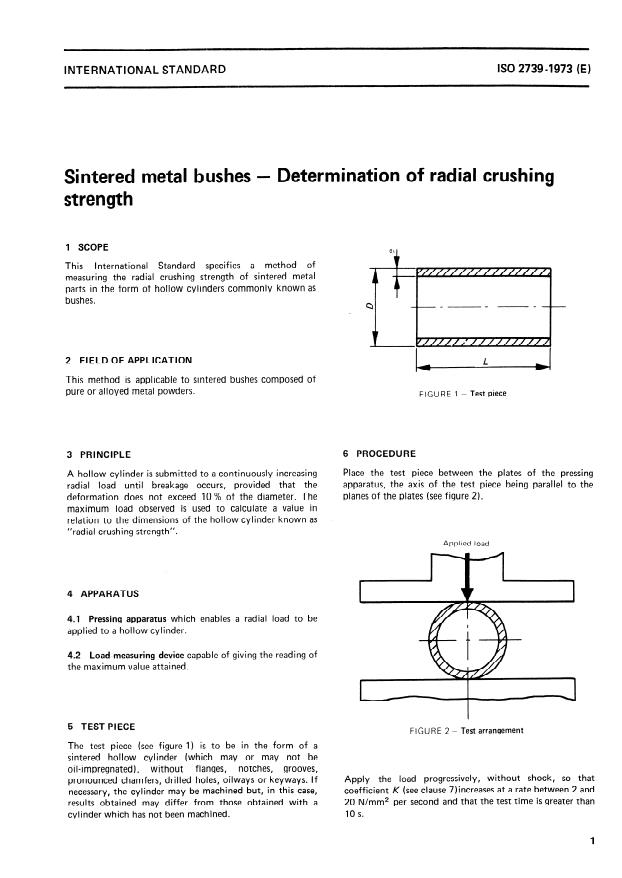 ISO 2739:1973 - Sintered metal bushes -- Determination of radial crushing strength