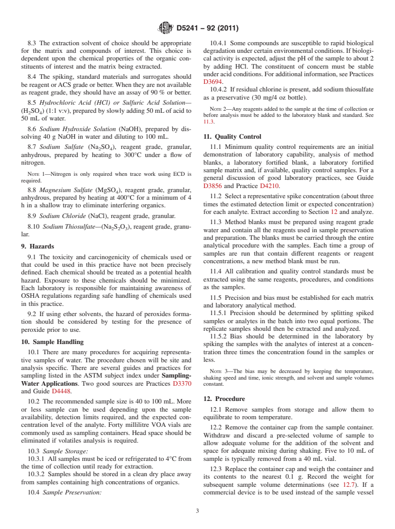 ASTM D5241-92(2011) - Standard Practice for Micro-Extraction of Water for  Analysis of Volatile and Semi-Volatile Organic Compounds in Water