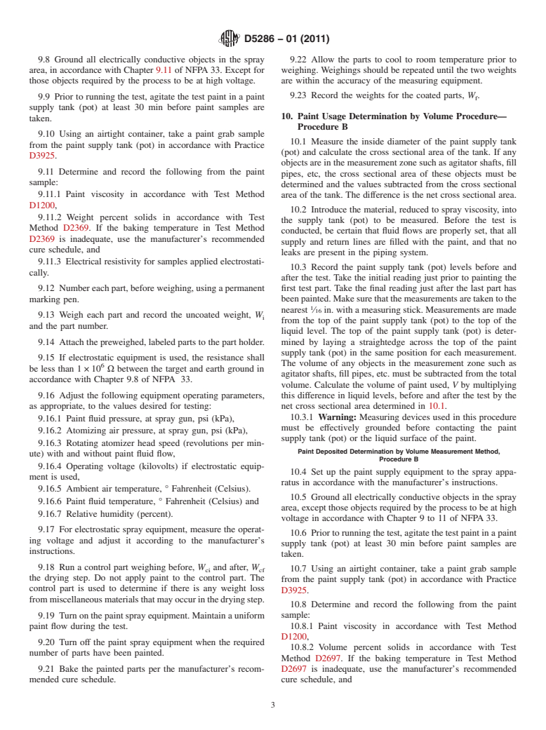 ASTM D5286-01(2011) - Standard Test Methods for Determination of Transfer Efficiency Under General Production Conditions for Spray Application of Paints