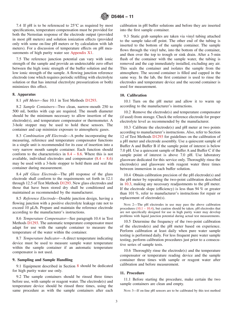 ASTM D5464-11 - Standard Test Method for pH Measurement of Water of Low Conductivity