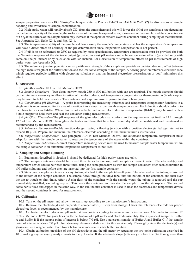 REDLINE ASTM D5464-11 - Standard Test Method for pH Measurement of Water of Low Conductivity