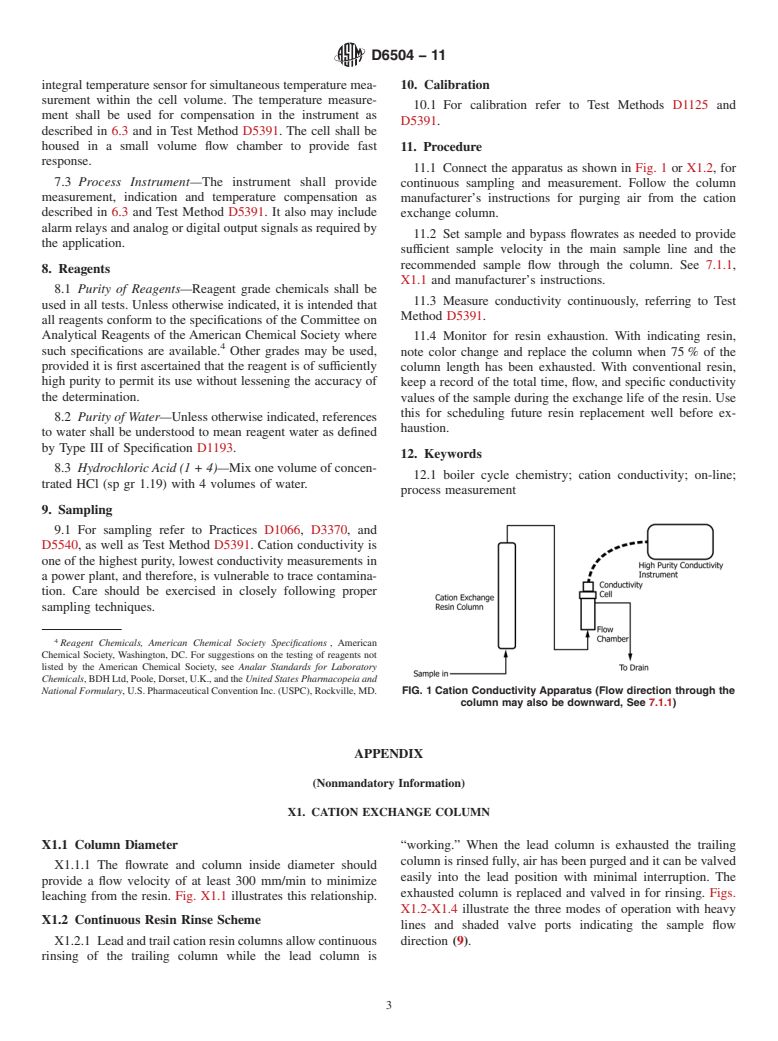 ASTM D6504-11 - Standard Practice for On-Line Determination of Cation Conductivity in High Purity Water